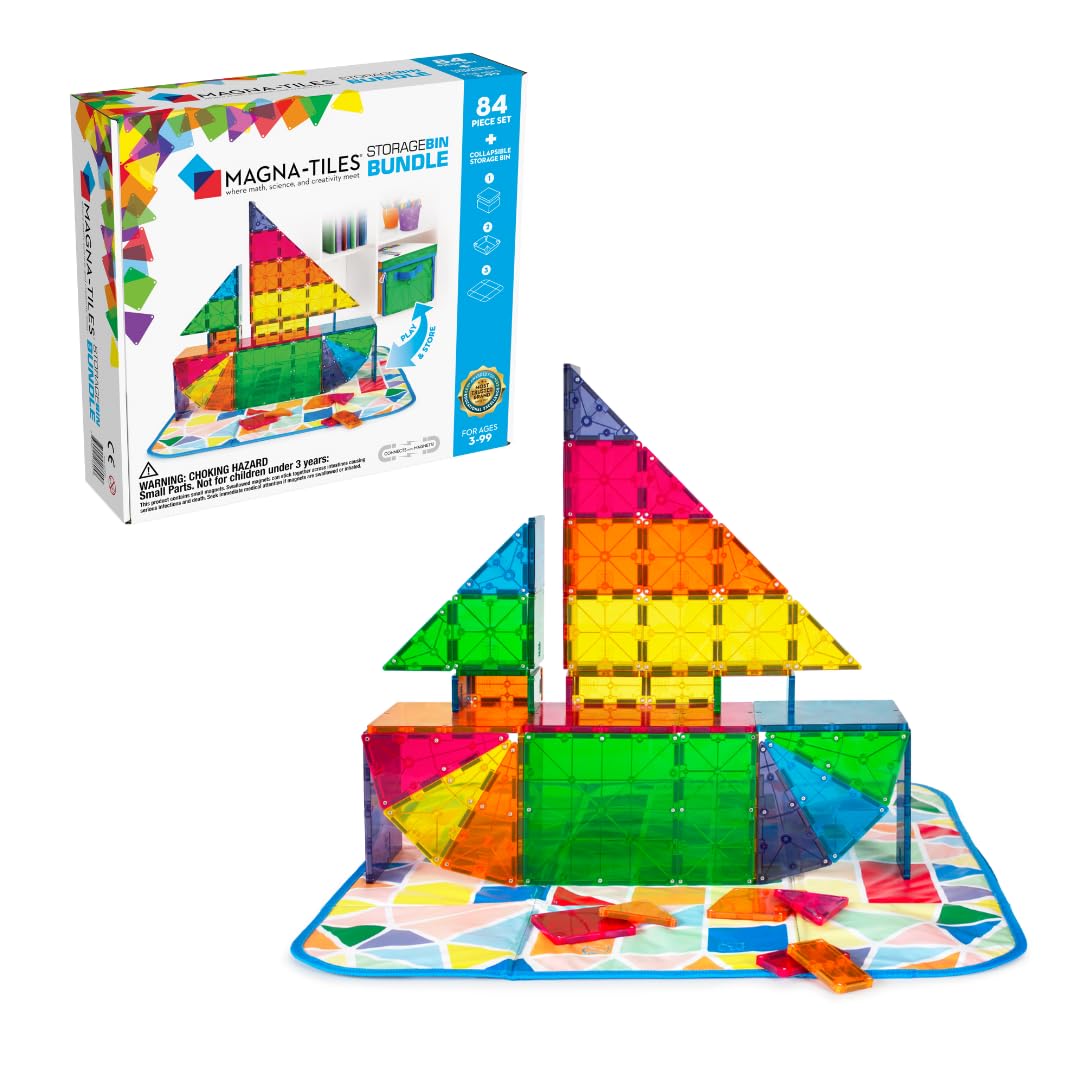 Magna-Tiles Storage Bin Bundle 84-Piece Magnetic Construction Set, The ORIGINAL Magnetic Building Brand