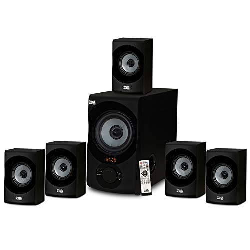 Acoustic Audio by Goldwood Acoustic Audio AA5172 700W Bluetooth Home Theater 5.1 Speaker System with FM Tuner, USB, SD Card, Remote Control, Powered Sub (6 Speakers, 5.1 Channels, Black with Gray)