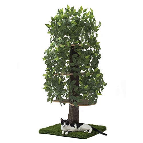 On2 Pets Cat Tree with Leaves Made in USA, Large Square Cat Condo & Cat Activity Tree in EverGreen