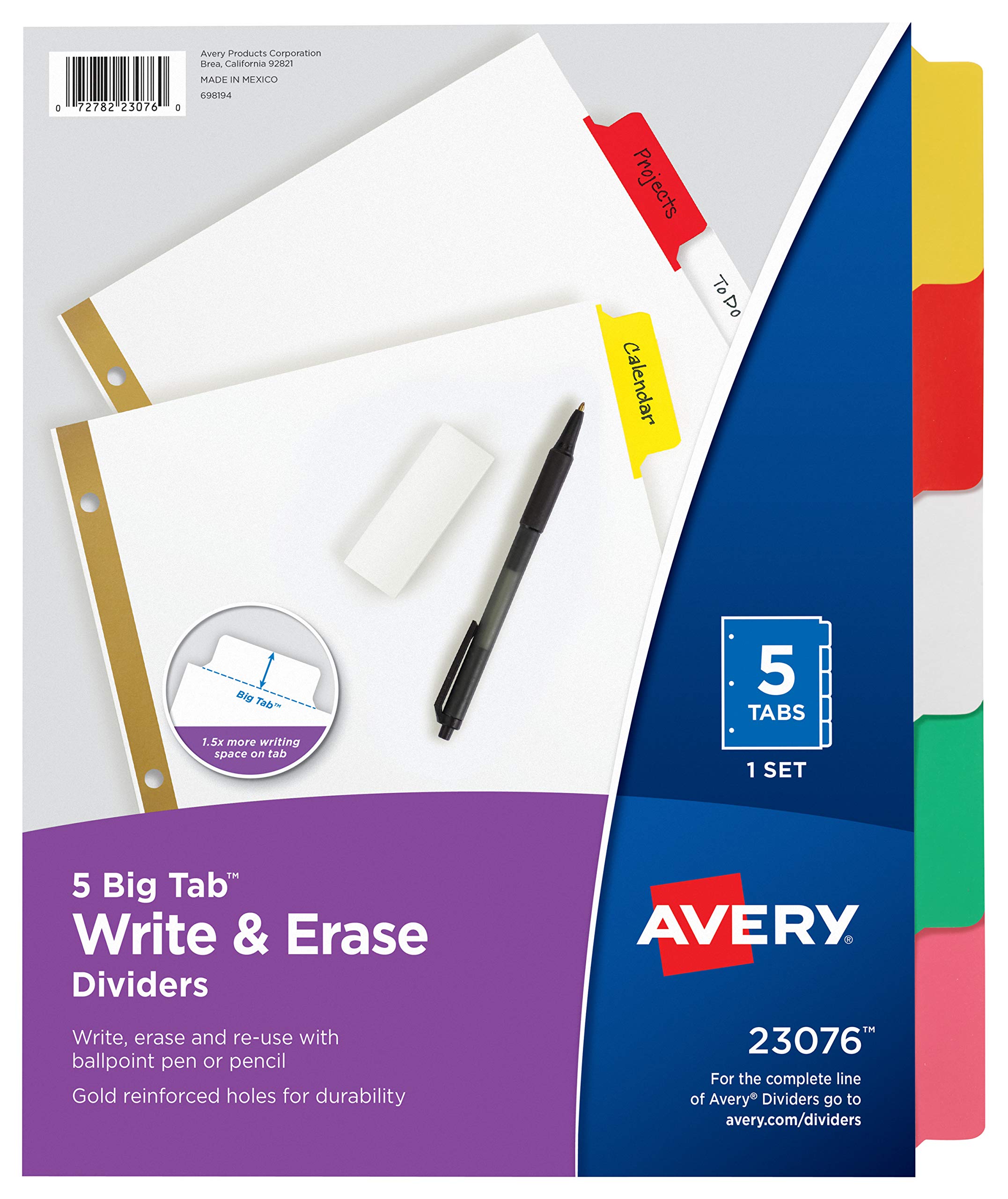 Avery 8 Tab Binder Dividers Vi?t & Xóa Tab L?n Màu Tr?n...