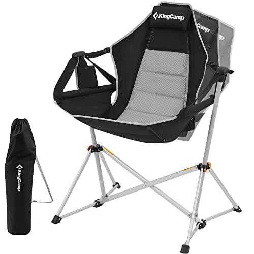 KingCamp Hammock Camping Chair, Aluminum Alloy Adjustable Back Swinging Chair, Folding Rocking Chair with Pillow Cup Holder, Recliner for Outdoor Travel Sports Games Lawn Concerts Backyard