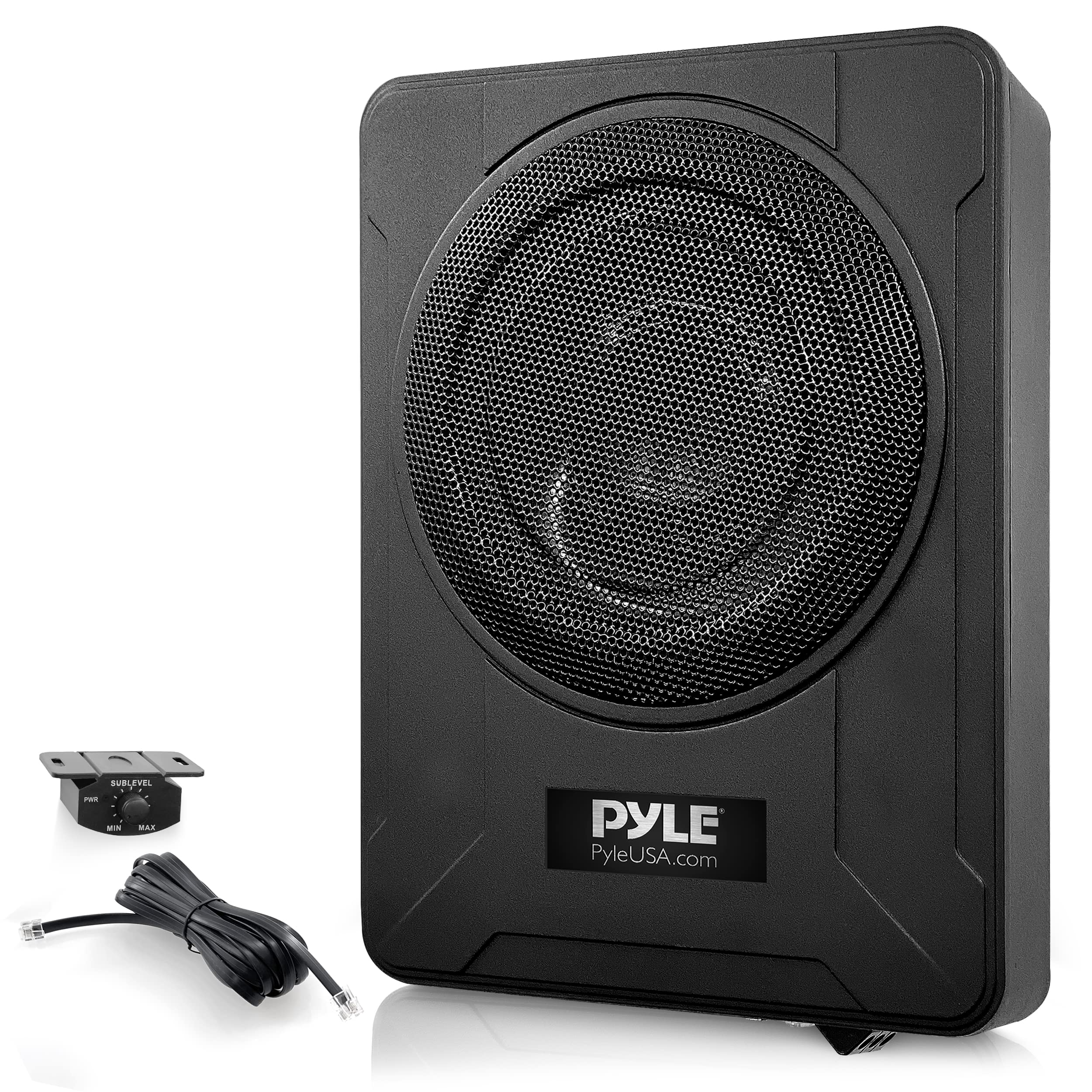 Pyle 8-Inch Low-Profile Amplified Subwoofer System - 600 Watt Compact Enclosed Active Underseat Car Audio Subwoofer with Built in Amp, Powered Car Subwoofer w/Low & High Level Inputs -  PLBX8A