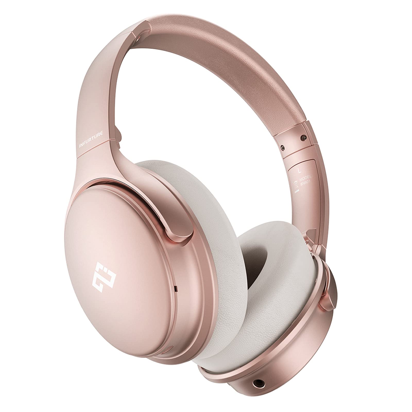 INFURTURE Rose Gold Active Noise Cancelling Headphones with Microphone Wireless Over Ear Bluetooth Headphones, Deep Bass, Memory Foam Ear Cups, Quick Charge 40H Playtime, for TV, Travel, Home Office