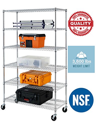  BestOffice 6-Shelf Shelving Unit with Wheels Storage Shelves Heavy Duty Metal Shelves Garage Organizer Wire Rack Shelving Storage Unit Shelf Adjustable Utility 3600 LBS Capacity-18x48x76,Chrome...